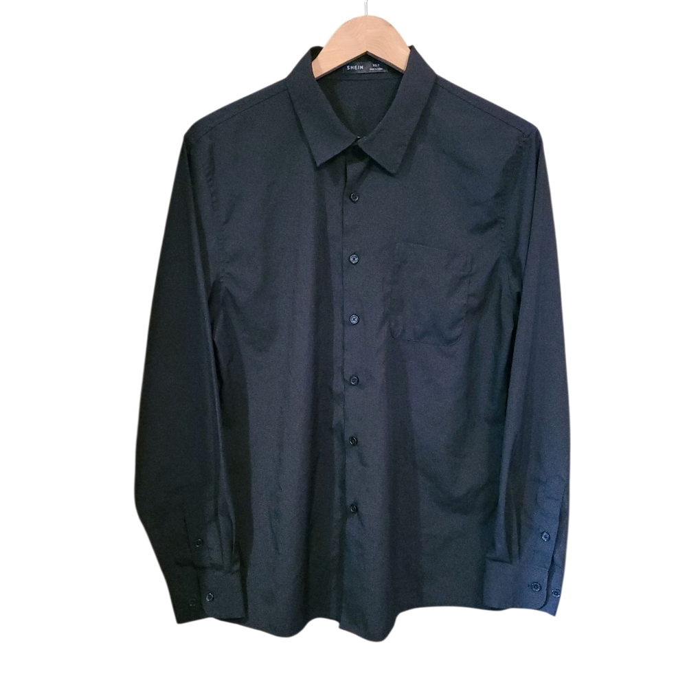 SHEIN Black Button-Down Long Sleeve Shirt